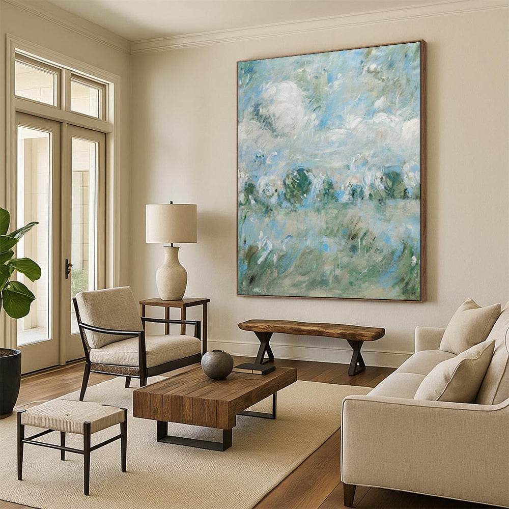 “Blue - Green Impressionist Landscape” - Impressionist Landscape Painting On Canvas PT1982