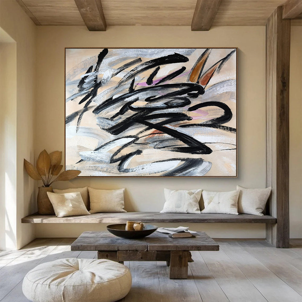 “Black - Color Dynamic Swirls” Abstract Painting On Canvas DKS289