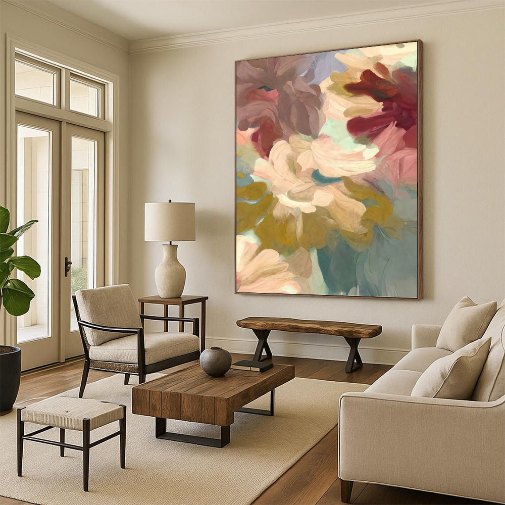 “Pastel Flower Abstract” - Minimalist Floral Painting On Canvas PT1353