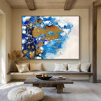 “Blue - Gold Fluid Abstract” Abstract Painting On Canvas DKS167