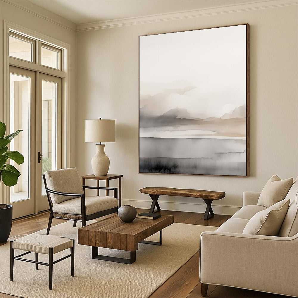 “Ethereal Gray - Beige Watercolor Mountains” - Watercolor Painting On Canvas PT2060