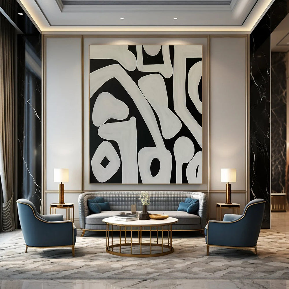 Black and White Organic, "Fluid Shapes" – Organic Abstract Painting On Canvas PS0989