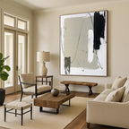 “Gray - Black Minimalist Lines” - Gray, Black, White Abstract Painting On Canvas PS0502