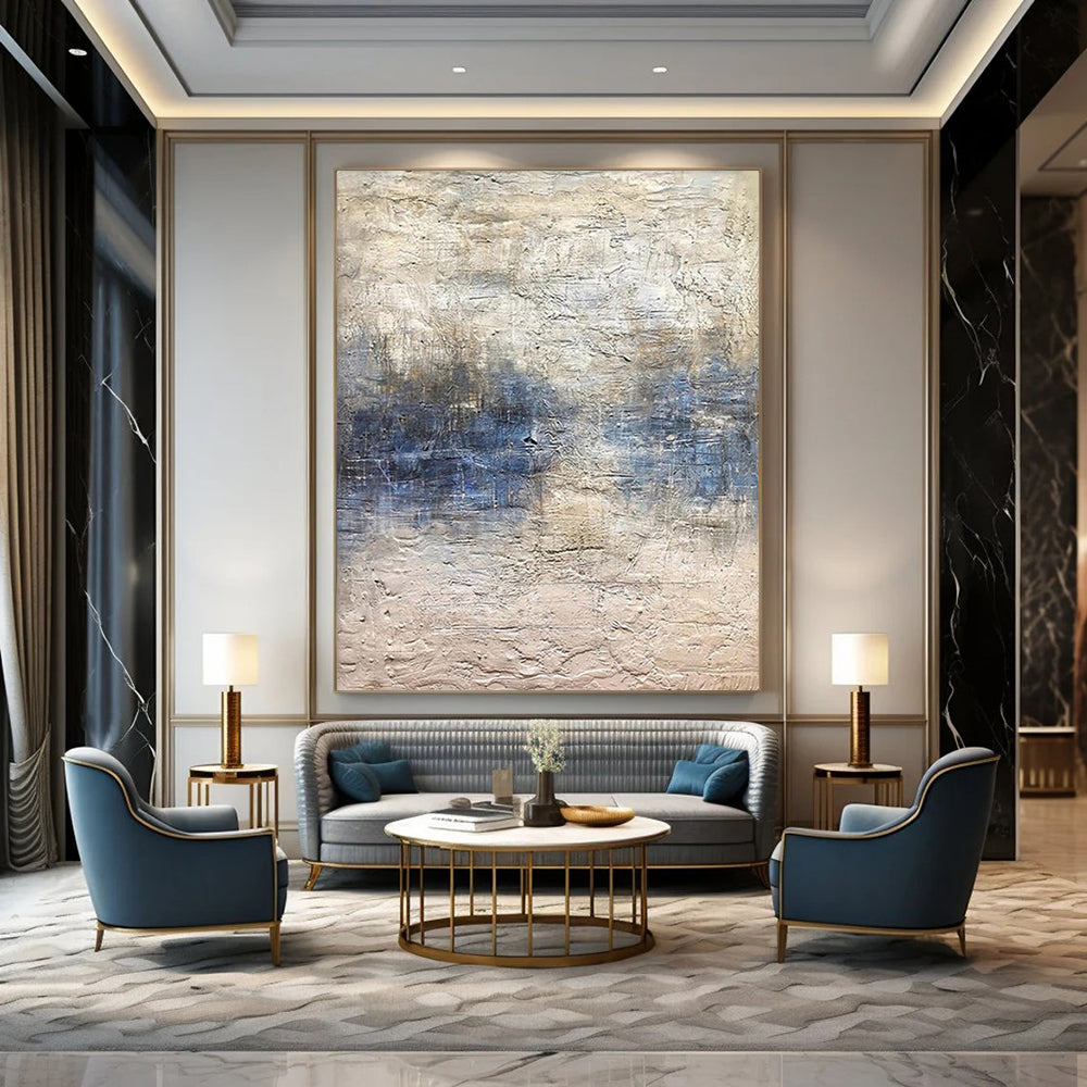 Beige and Blue Textured, "Sky Over Sand" – Textured Abstract Painting On Canvas PS0965