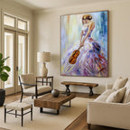 “Woman in Colorful Gown with Violin” - Vibrant Oil Painting On Canvas PT2182