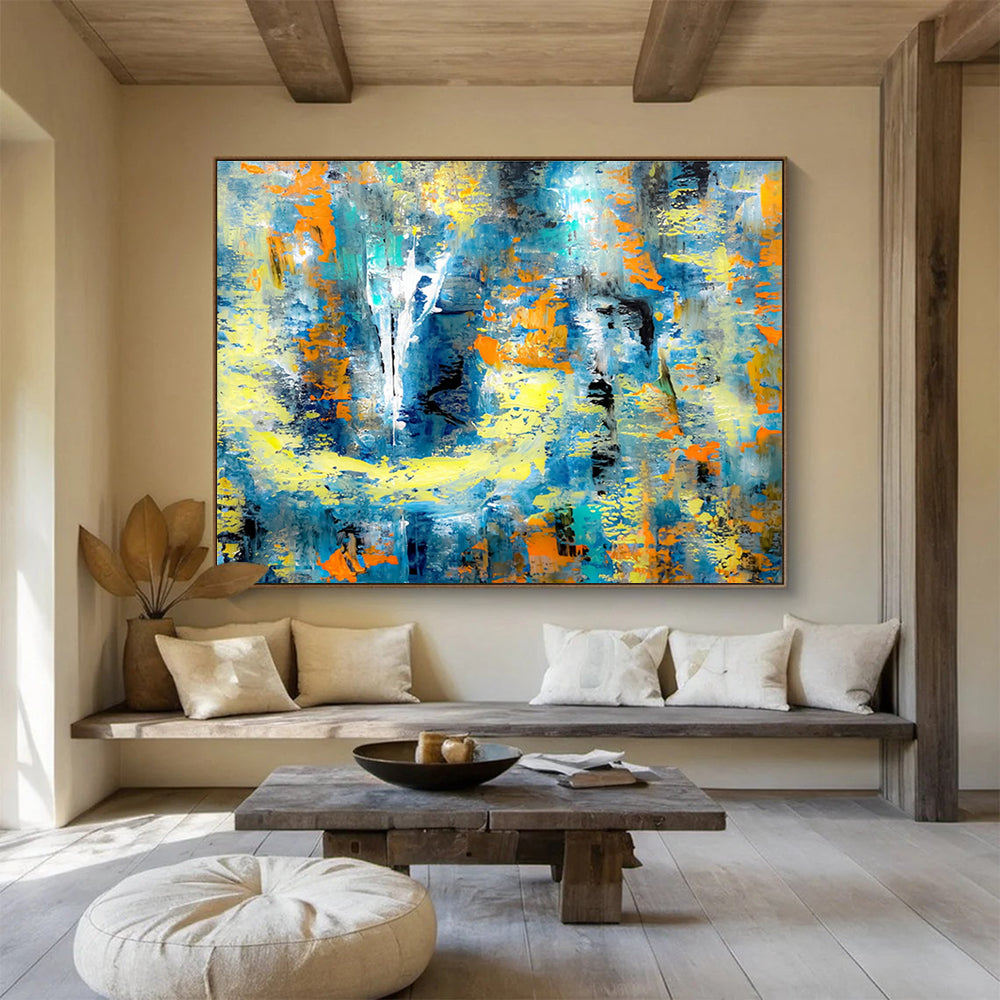 “Blue - Yellow Abstract Energy” - Textured Acrylic Painting on Canvas DKS924