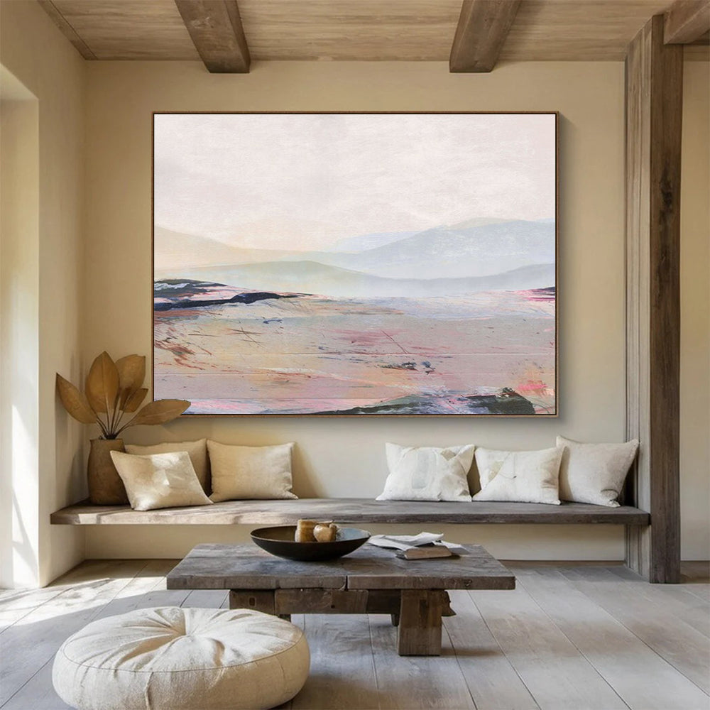 “Pastel Toned Mountain and Plain Landscape” - Ethereal Landscape Painting On Canvas PT129