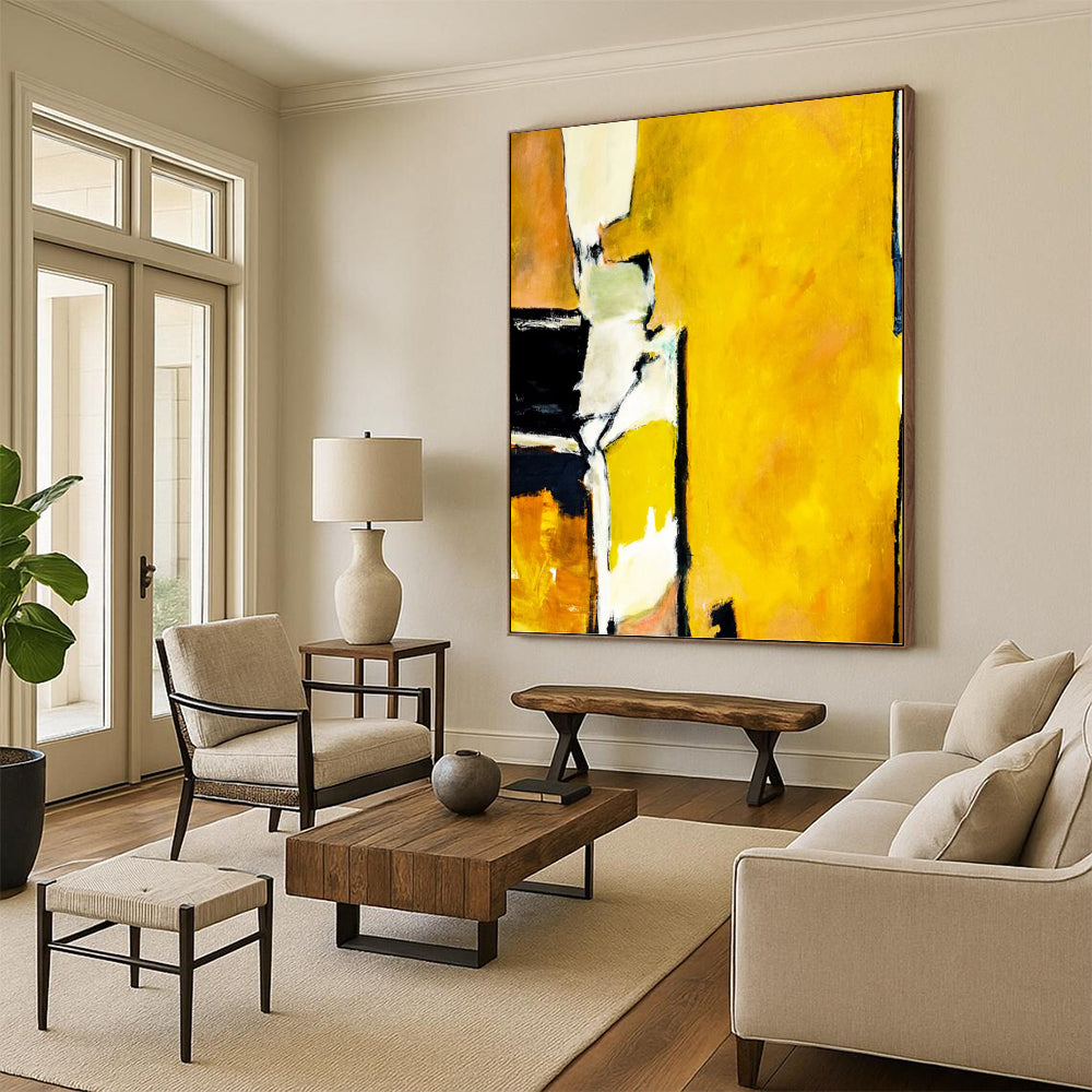 “Yellow - Black Abstract Forms” - Bold Abstract Painting On Canvas PT1101