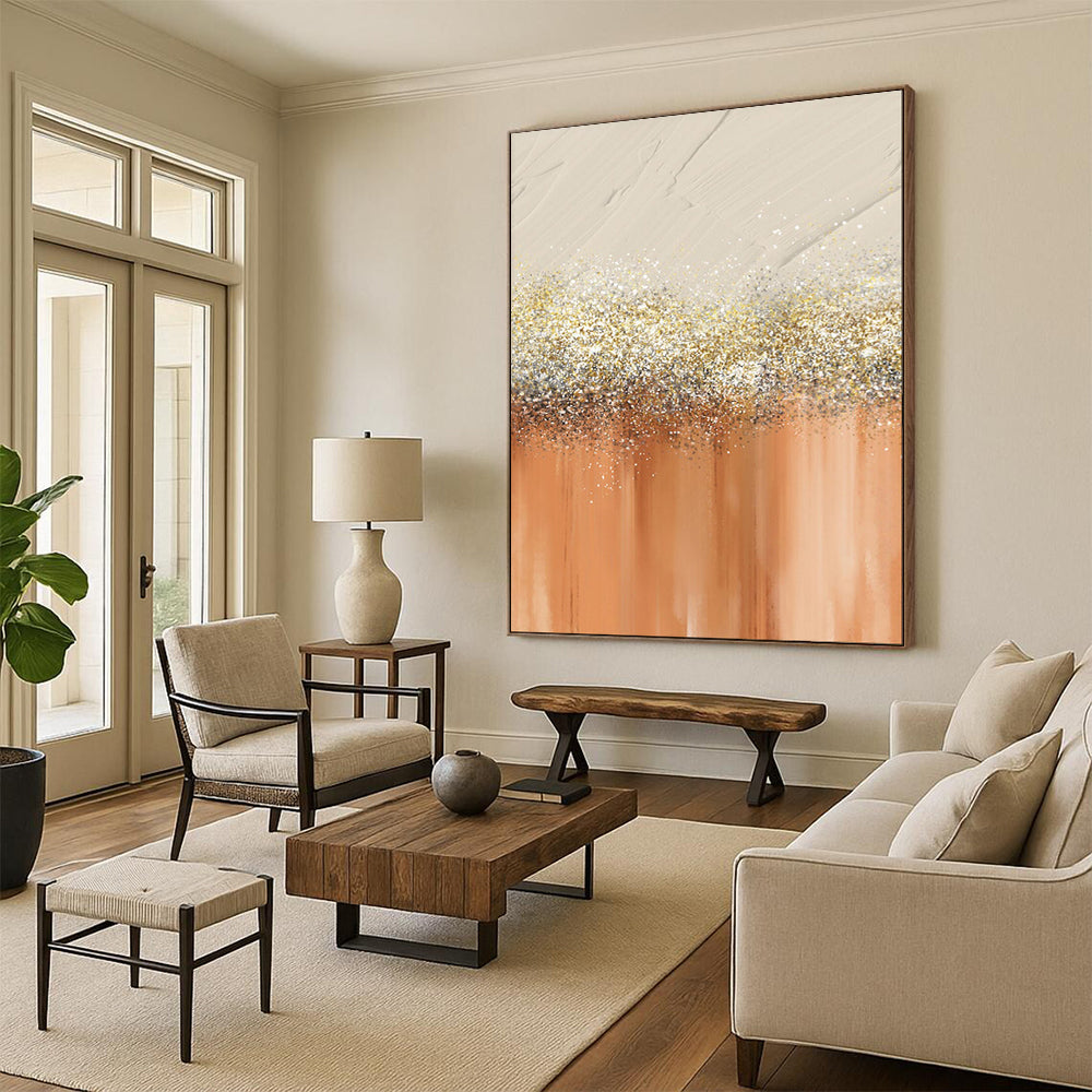 “Champagne - Gold Glitter on Peach” - Abstract Painting On Canvas PT2018