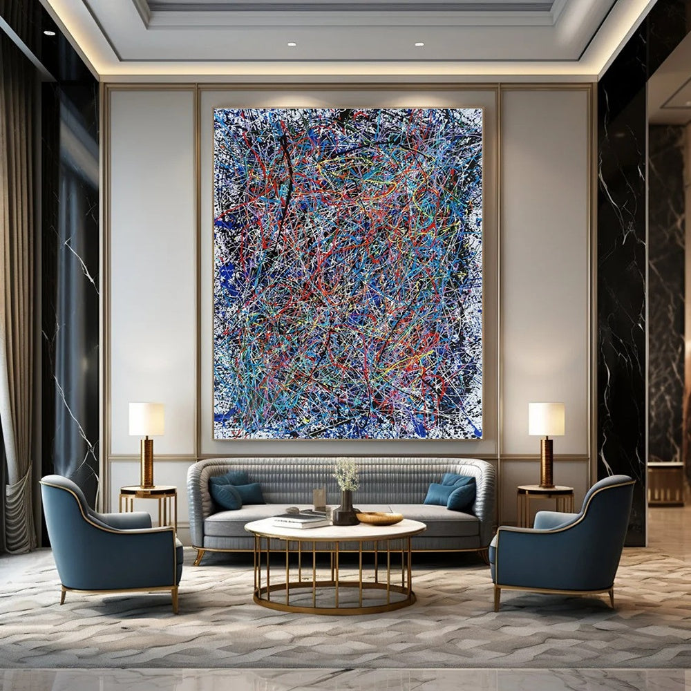 Colorful Tangled Lines on White "Color Chaos" Abstract Painting On Canvas PS1316