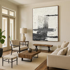 “Textured Black and White Abstract Composition” - Layered Abstract Painting On Canvas DS388