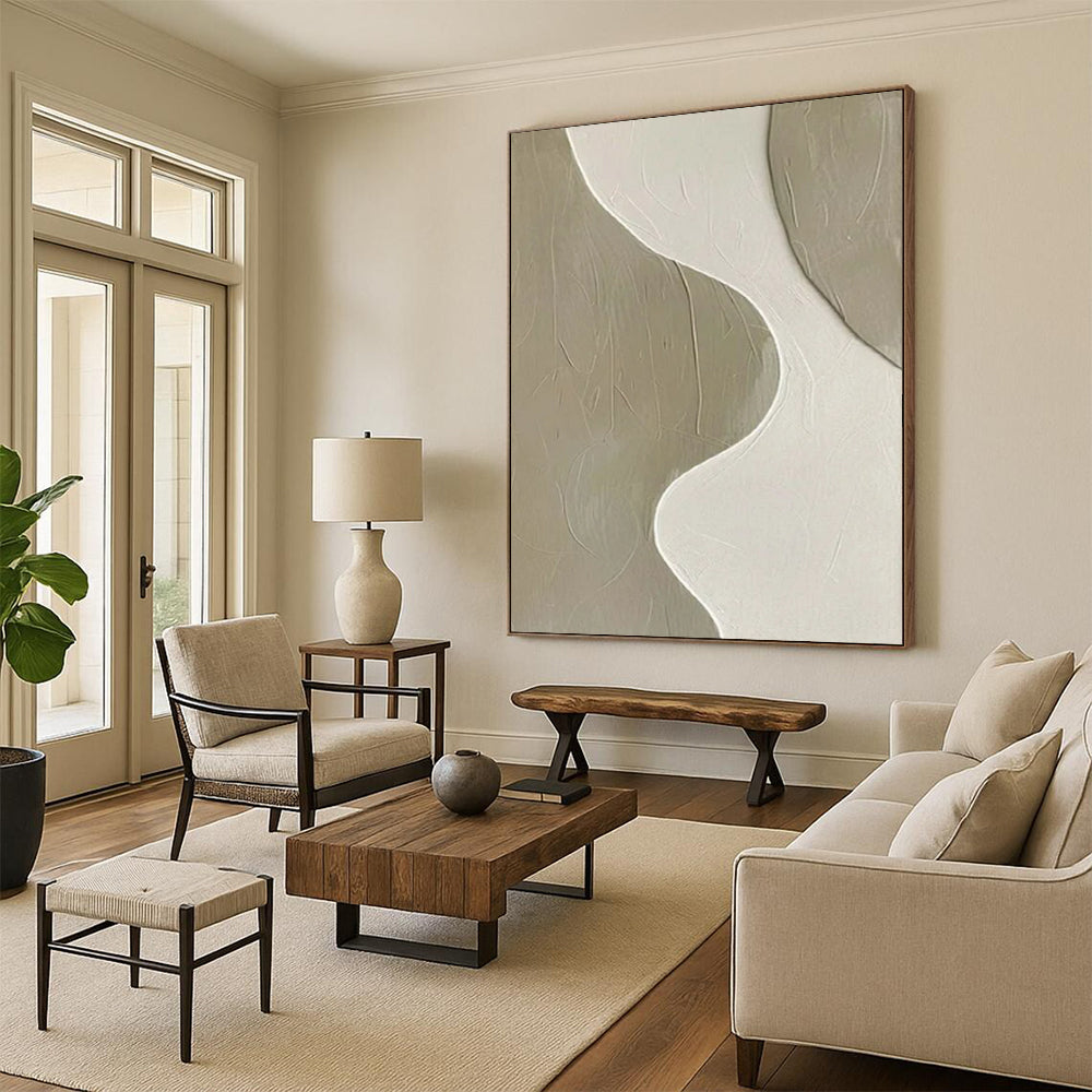 “Beige - White Textured 2” - Minimalist Abstract Painting On Canvas PT2340