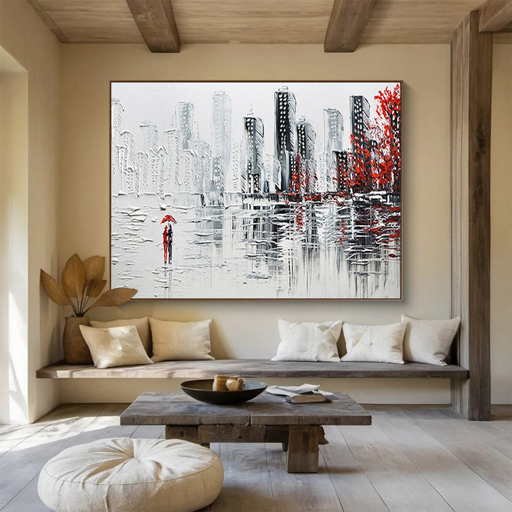 “Urban Rainy Day” - Impressionistic Oil Painting On Canvas DKS886