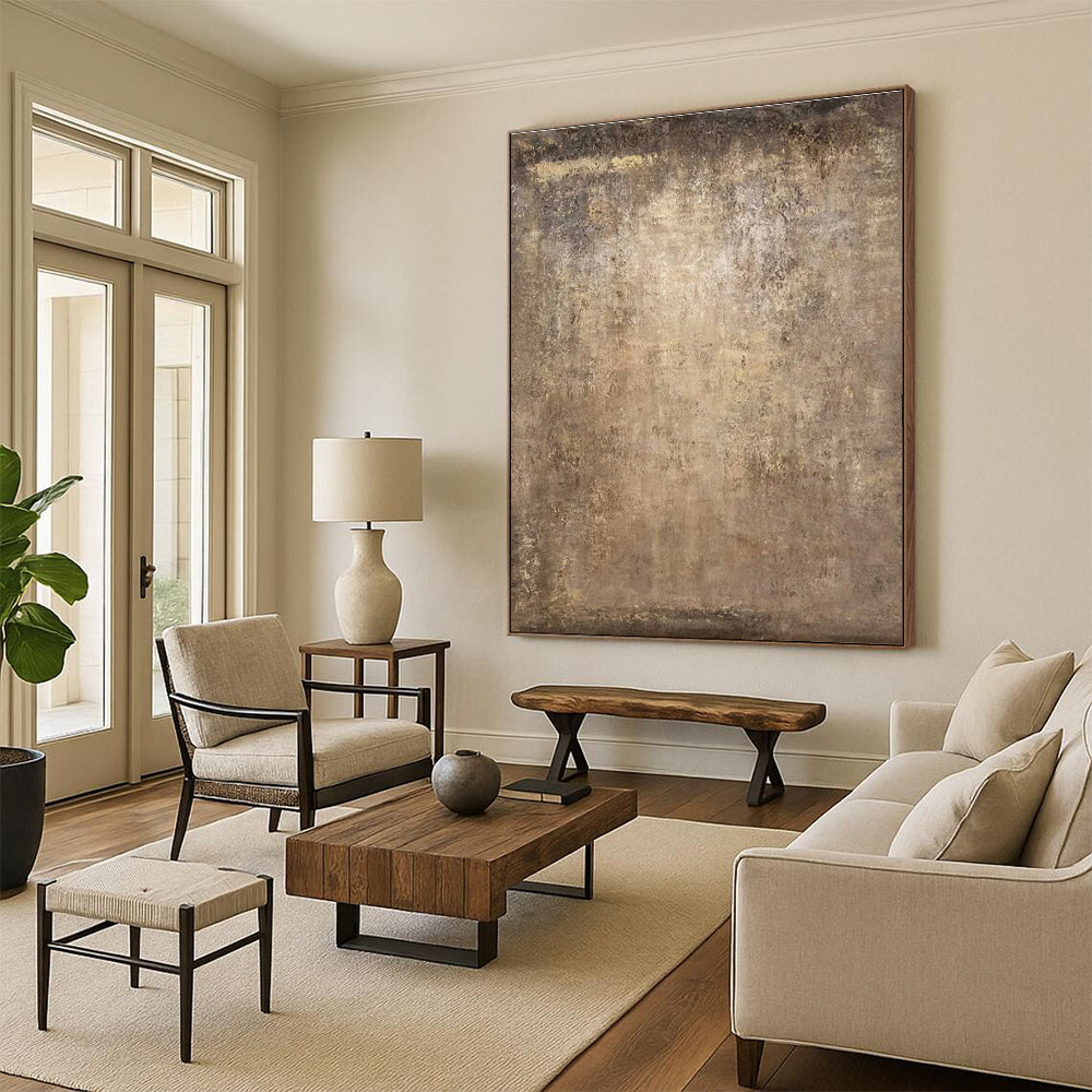“Rustic Brown Texture” - Brown, Beige, Gray Abstract Textured Painting On Canvas PS0647