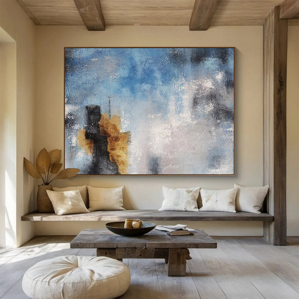 Blue - Gray Abstract: Minimalist & Textured Painting for Calming Bedroom & Contemporary Office DKS653