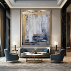 White, Gray, Gold with Textured Background "Gilded Frame" Abstract Painting On Canvas PS1198