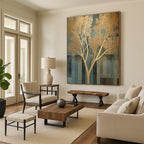 Gold & Blue Abstract Tree Painting On Canvas PS0827