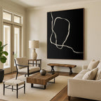 “Black - White Abstract Flowing Lines” - Delicate Abstract Painting On Canvas PS0336