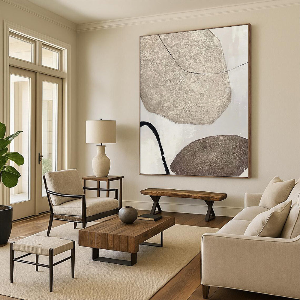 “Beige - Brown Textured Shapes” - Textural Abstract Painting On Canvas PT1121