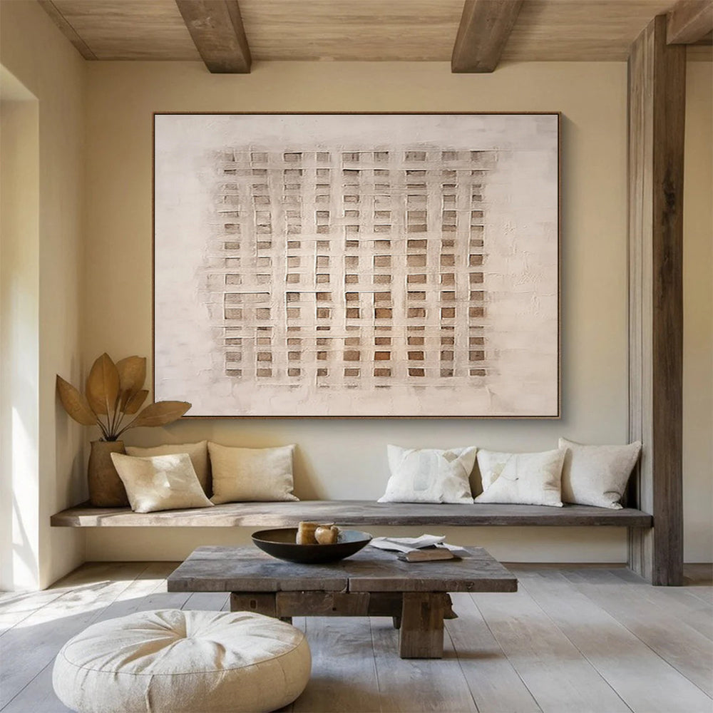 Neutral Grid Abstract Painting On Canvas DKS050