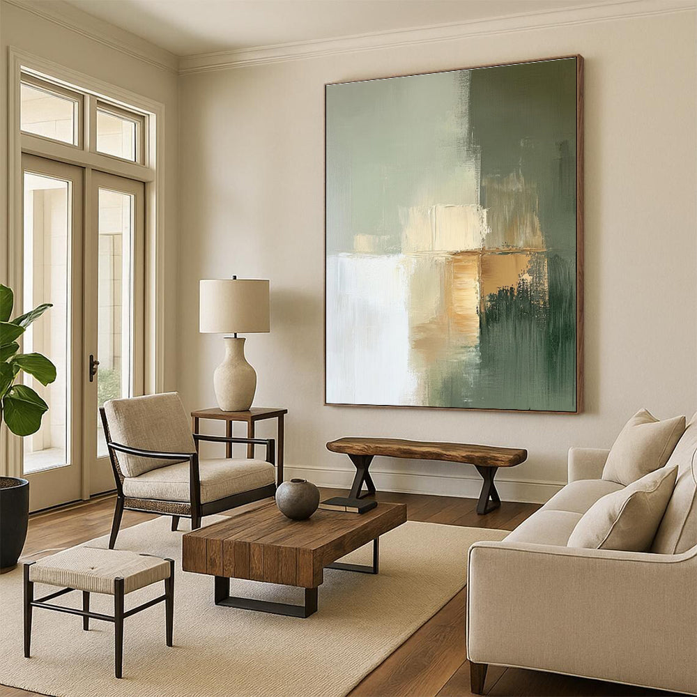 “Neutral Tones Abstract” - Green, Beige, Gray Abstract Minimalist Painting PS0770