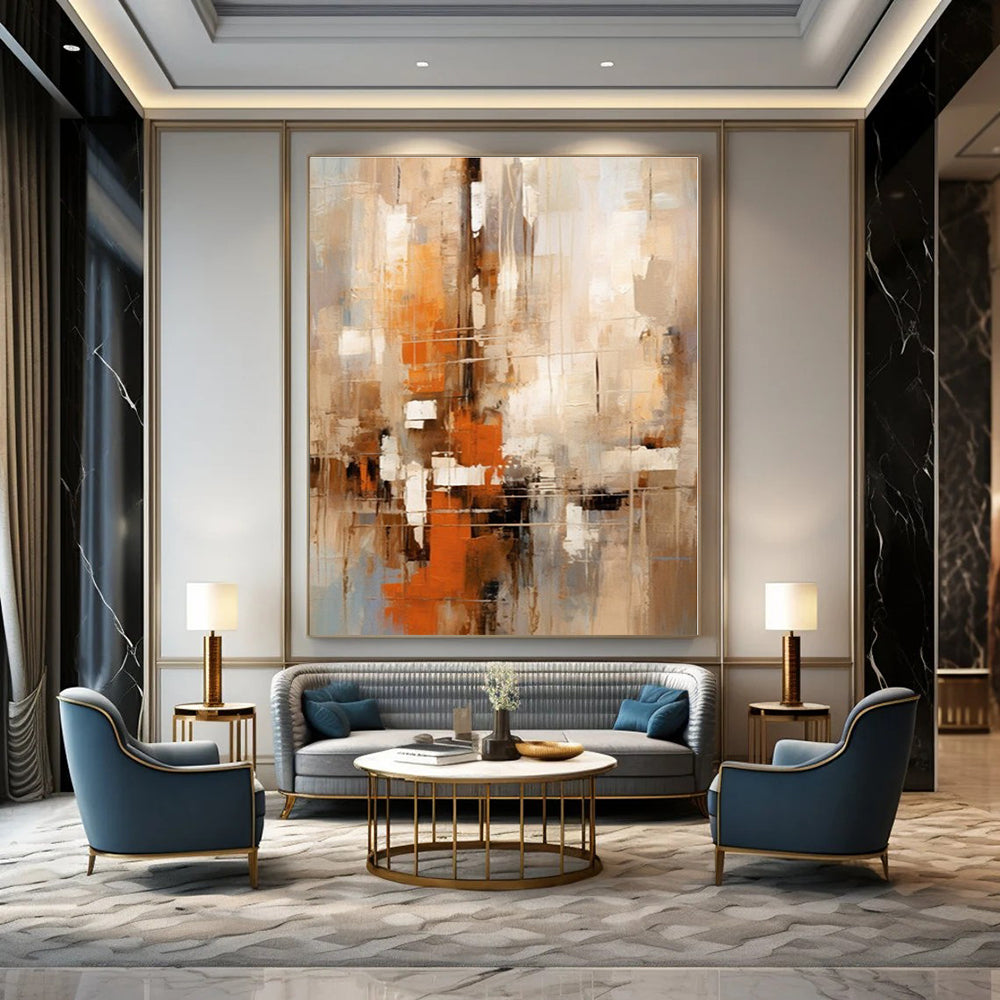 Earthy Tones with Abstract Layers "Earthy Mosaic" Abstract Painting On Canvas PS1258