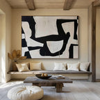 “Black - White Collage Abstraction” - Black & White Abstract, Collage - Style Painting On Canvas DKS745