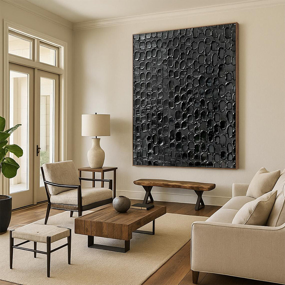 “Black Textured Pattern” - Minimalist Abstract Painting On Canvas PT2361