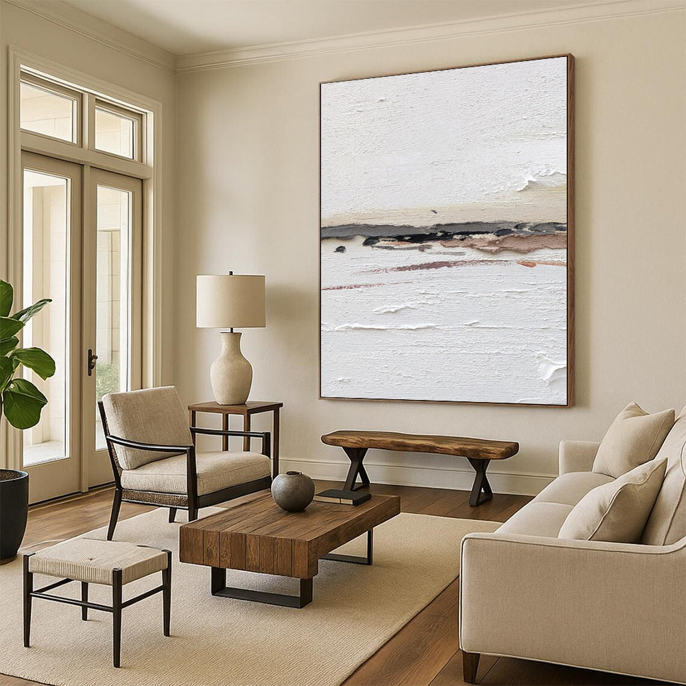 “White and Brown Abstract” - Abstract, Subtle - Styled Painting On Canvas PT1664