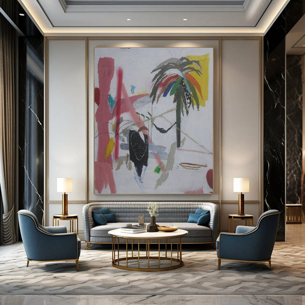 Colorful, Abstract Palm "Tropical Jazz" Abstract Painting On Canvas PS1411
