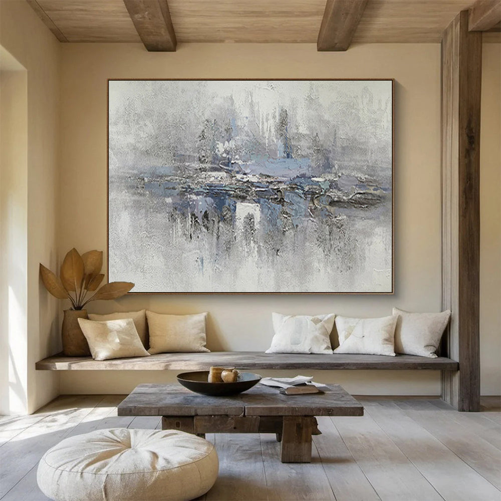 Misty Blue Waterscape - Ethereal Abstract Painting On Canvas DKS349