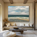“Serene Coastal Scene in Blues and Grays” - Realistic Seaside Oil Painting On Canvas PT021