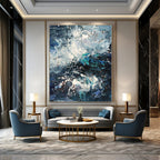 Green, Beige with Miniature Figures "Green Fields" Abstract Painting On Canvas PS1352