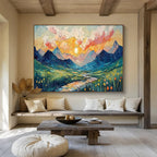 “Impasto Mountain Sunset” - Impasto Oil Painting On Canvas DKS856