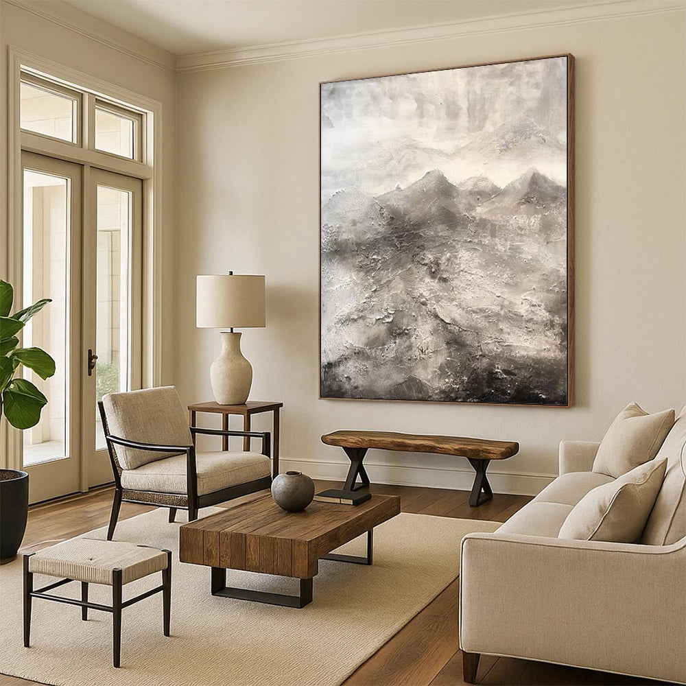 “Monochromatic Textured Landscape” - Gray Shades with a 3D - like Surface Painting On Canvas DS256