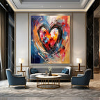 Vivid Colors with Heart - Shaped Abstraction "Colorful Heartbeat" Abstract Painting On Canvas PS1273