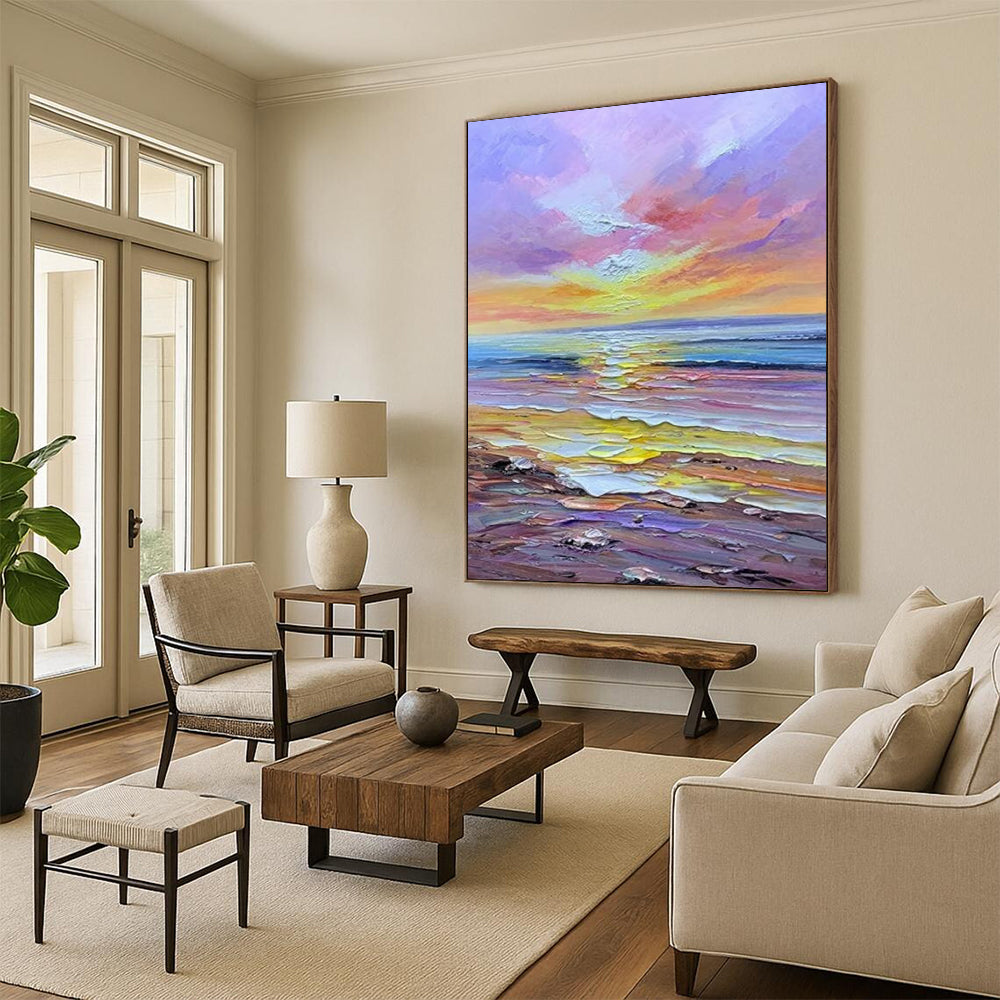 “Colorful Sunset Beach - Vivid Hues & Coastal Scene” Painting On Canvas DS261