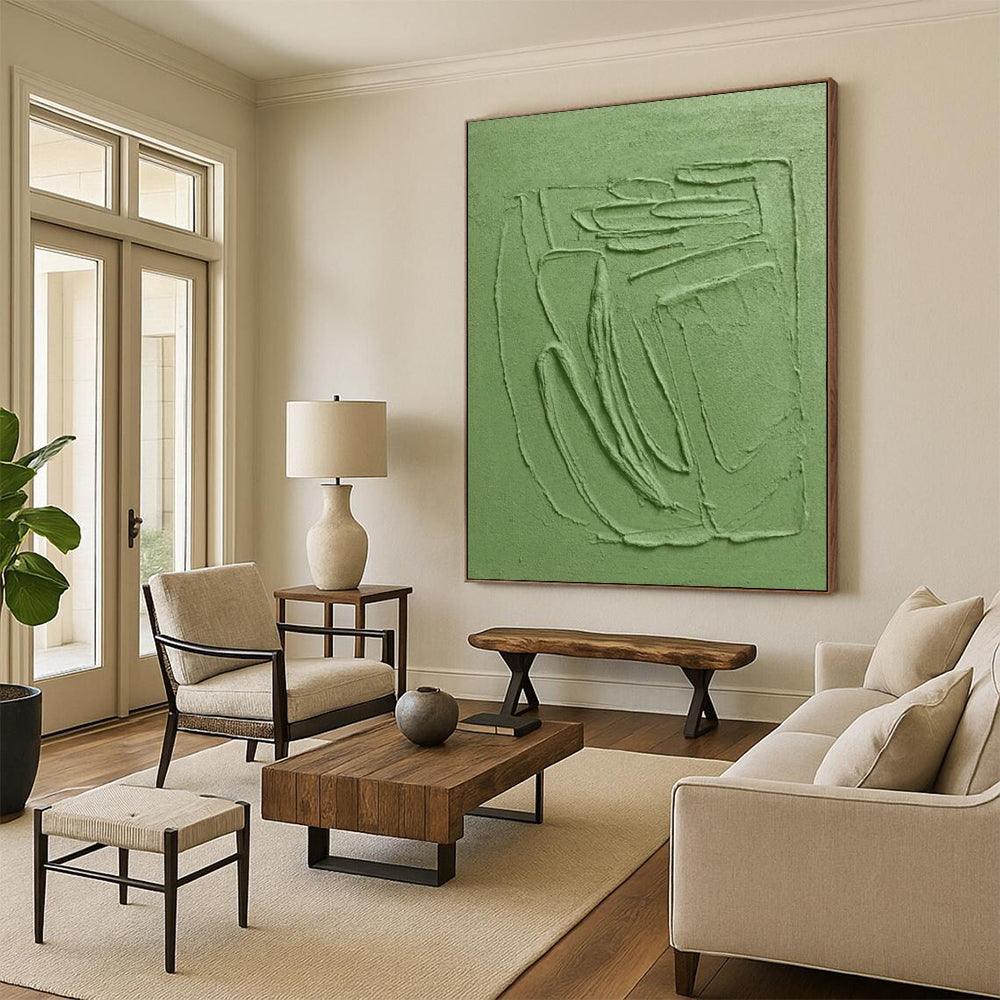 “Monochromatic Green Textured Abstract” - Minimalist Textured Painting On Canvas PT2281