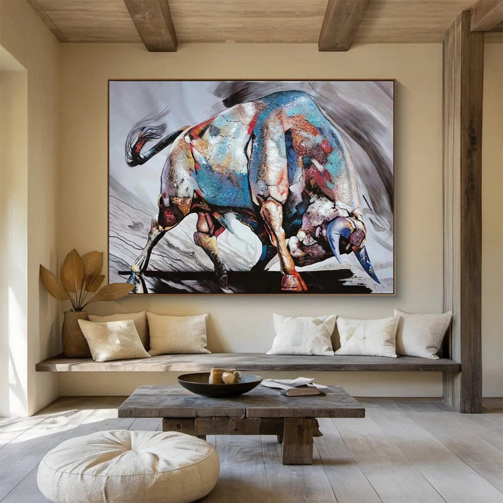 “Colorful Charging Bull” - Expressionist Animal - Painting On Canvas PT1747