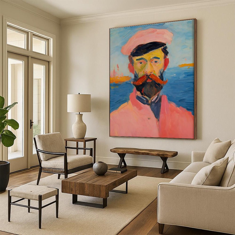 Colorful Portrait, "Seaside Gentleman" – Impressionist Portrait Painting On Canvas PS0875