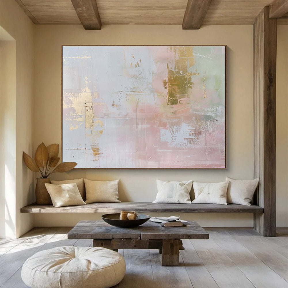 “Gilded Pastel Elegance” - Luxe Abstract Painting On Canvas DKS498