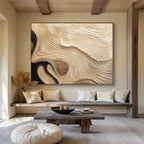 “Golden Wavy Textures on Black” - 3D - Like Abstract Painting On Canvas PT101