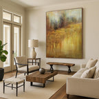 Warm Yellow - Brown Landscape, "Autumn Haze" – Abstract Landscape Painting On Canvas PS0894