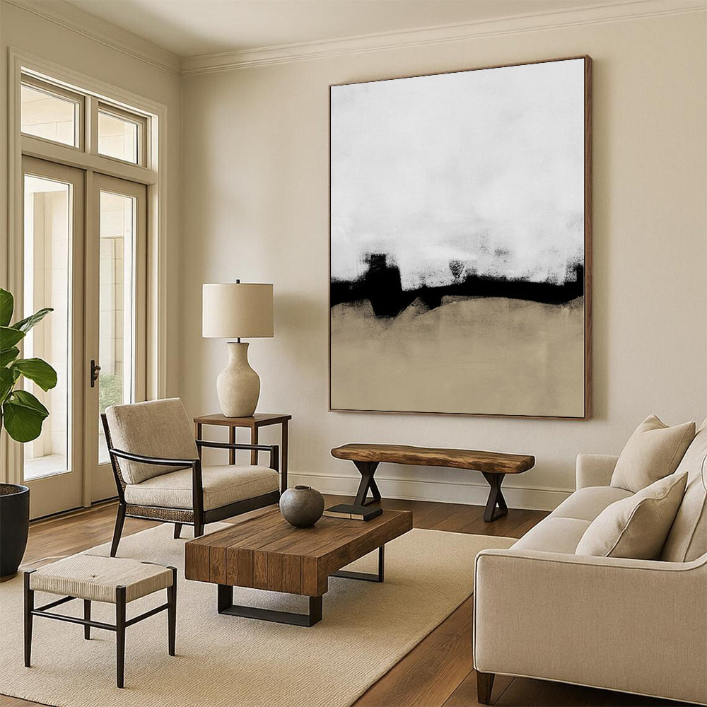 “Black - Beige Abstract Horizon” - Subtle Landscape Painting On Canvas PS0335