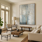 “Gold Tree on Gray - Blue Abstract” - Modern Abstract Painting On Canvas PT1838