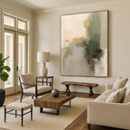 “Green - Gold - Gray Abstract Fusion” - Green, Gold, Gray Abstract Painting On Canvas PS0524