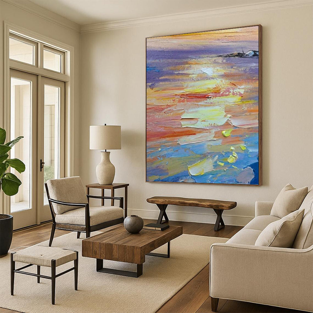 “Impasto Sunset Seascape” - Impasto Landscape Painting On Canvas PT1040
