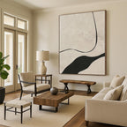 “Minimalist Black - White Curved Abstract” - Minimalist Abstract Painting On Canvas PS0264