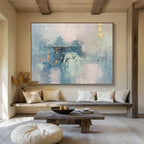 “Subtle Blue - Gray Abstract” - Blue, Gray & White Abstract, Minimalist Oil Painting On Canvas DKS757