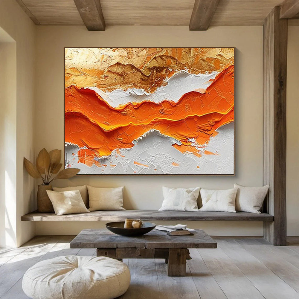 “Textured Orange - Gold Waves” - Abstract Landscape Painting On Canvas DKS464